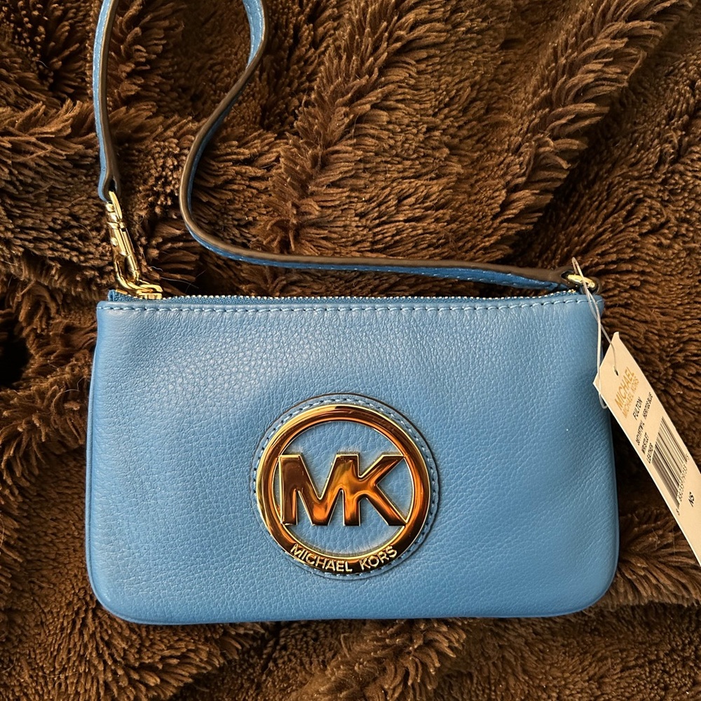 NWT Michael Kors Blue Leather Wristlet